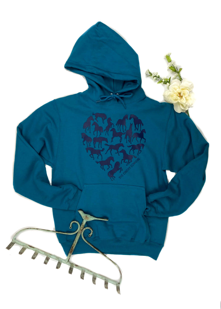 Teal Horse Heart Hoodie graphic hoodie The Cinchy Cowgirl   