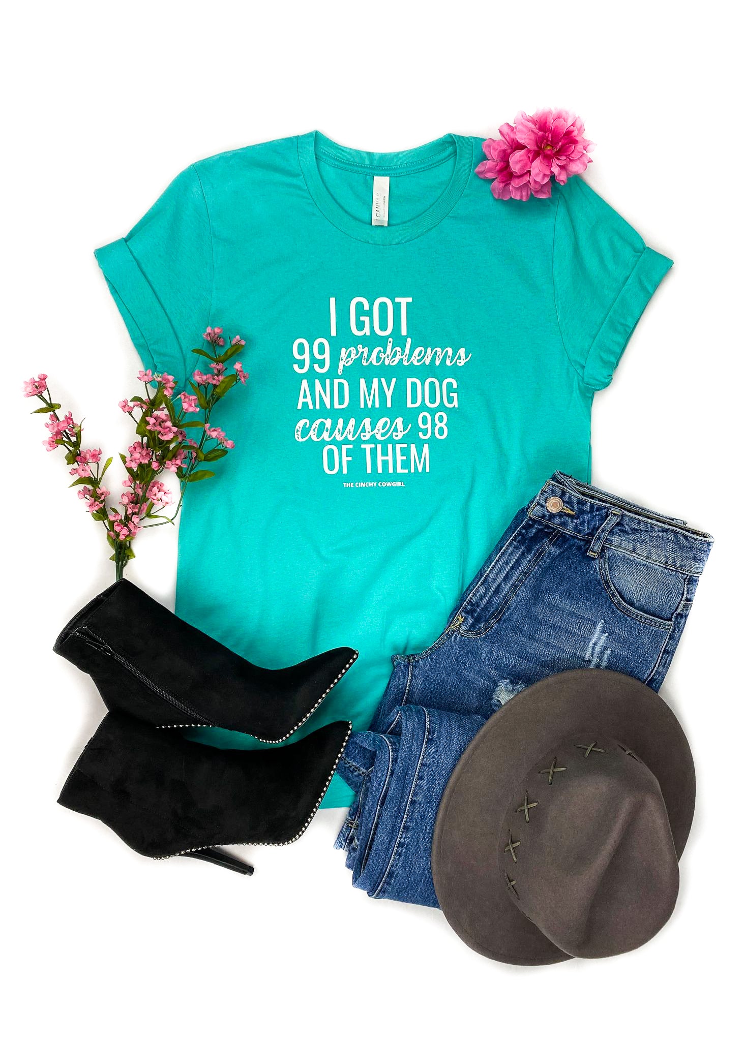 Teal Problems Dog Short Sleeve Tee tcc graphic tee The Cinchy Cowgirl   
