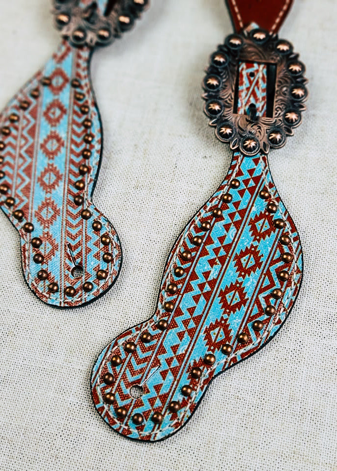 Teal & Brown Aztec Spur Straps spur straps Shiloh   
