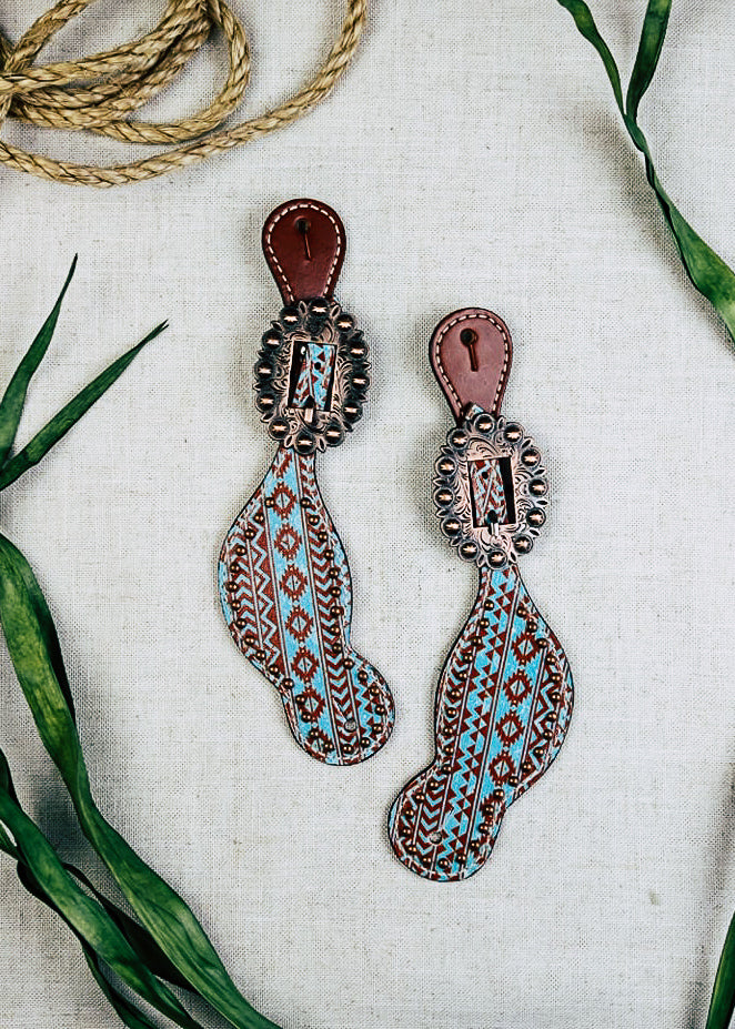 Teal & Brown Aztec Spur Straps spur straps Shiloh   