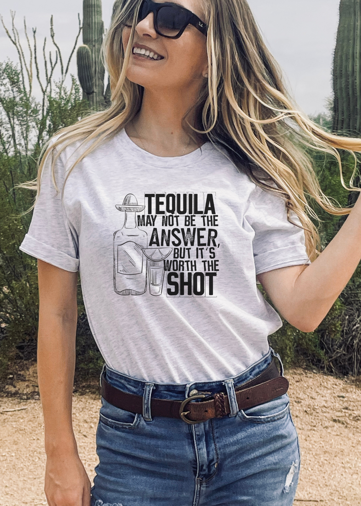 Tequila May Not Be The Answer Short Sleeve Tee [4 colors] tcc graphic tee - $19.99 The Cinchy Cowgirl Small Ash 