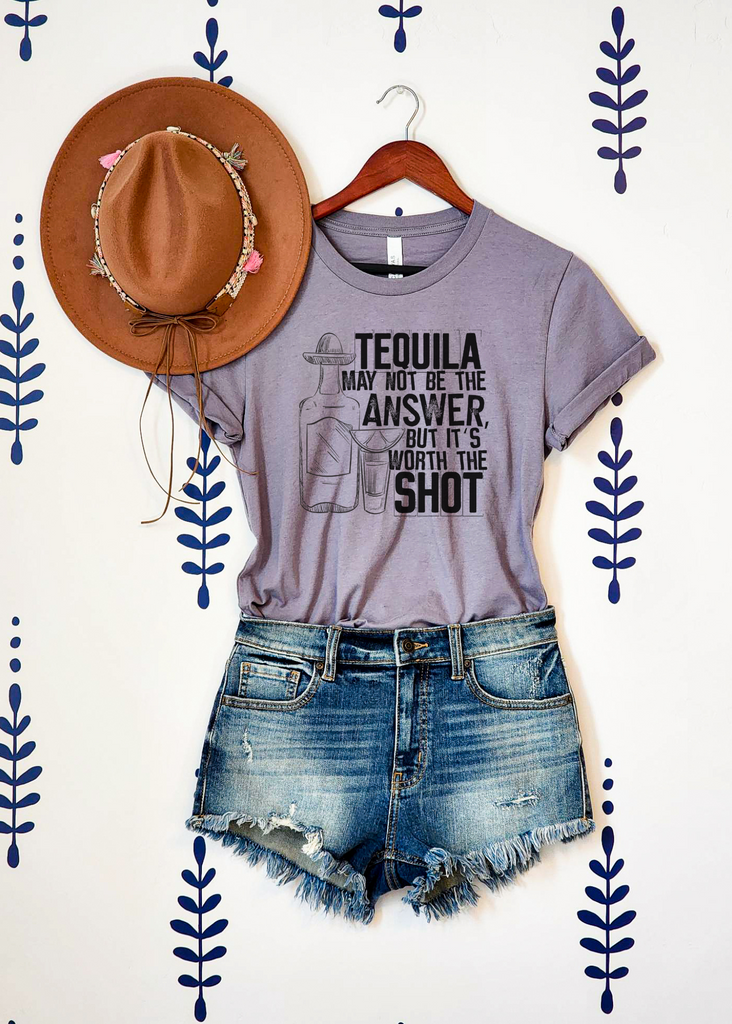 Tequila May Not Be The Answer Short Sleeve Tee [4 colors] tcc graphic tee - $19.99 The Cinchy Cowgirl Small Storm (Dark Gray) 