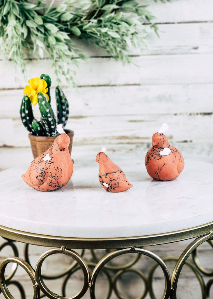 Terracotta White Texture Horse Hair Quail Set Horse Hair Pottery Mike Tarter   