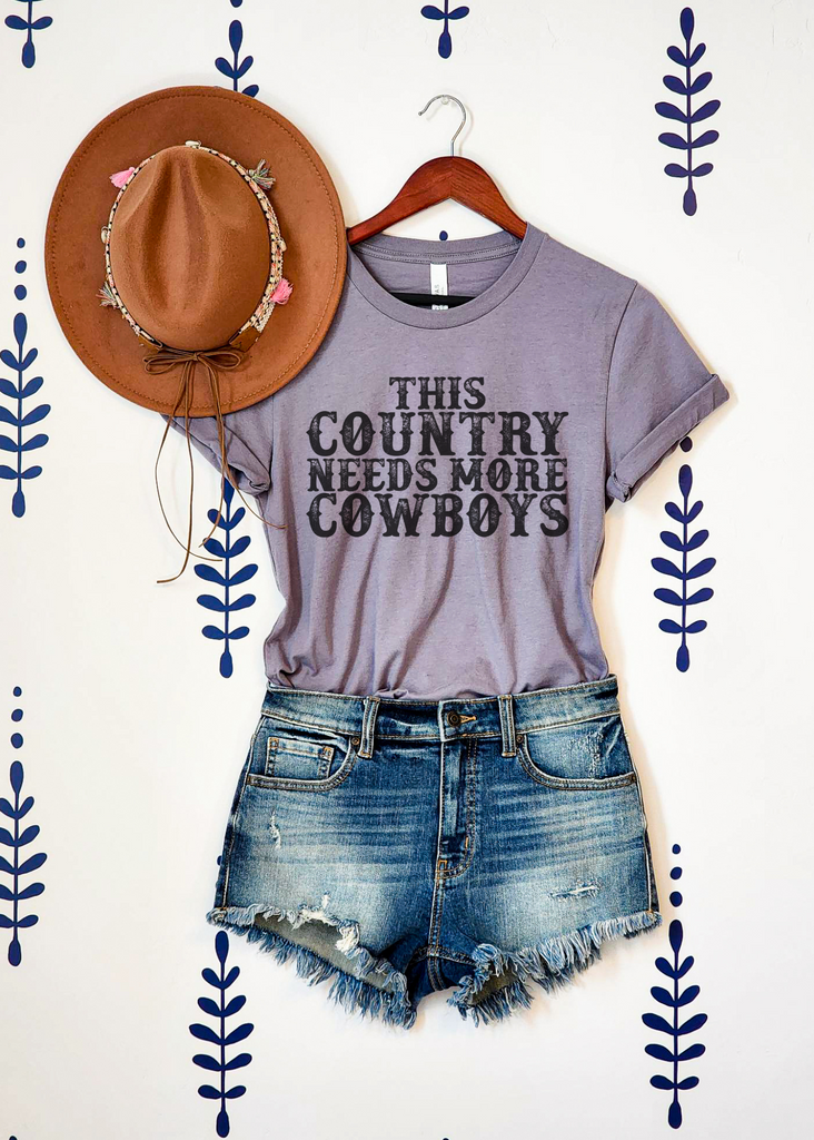 This Country Needs More Cowboys Short Sleeve Tee [4 colors] tcc graphic tee - $19.99 The Cinchy Cowgirl Small Storm (Dark Gray) 