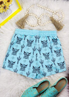 Turquoise Highland Drawstring Shorts drawstring shorts The Cinchy Cowgirl (YC)   