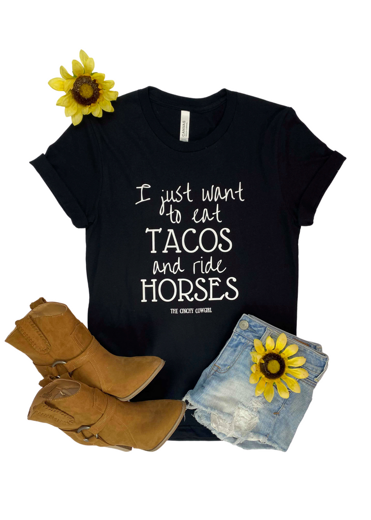 Black Eat Tacos & Ride Horses Short Sleeve Graphic Tee tcc graphic tee The Cinchy Cowgirl   