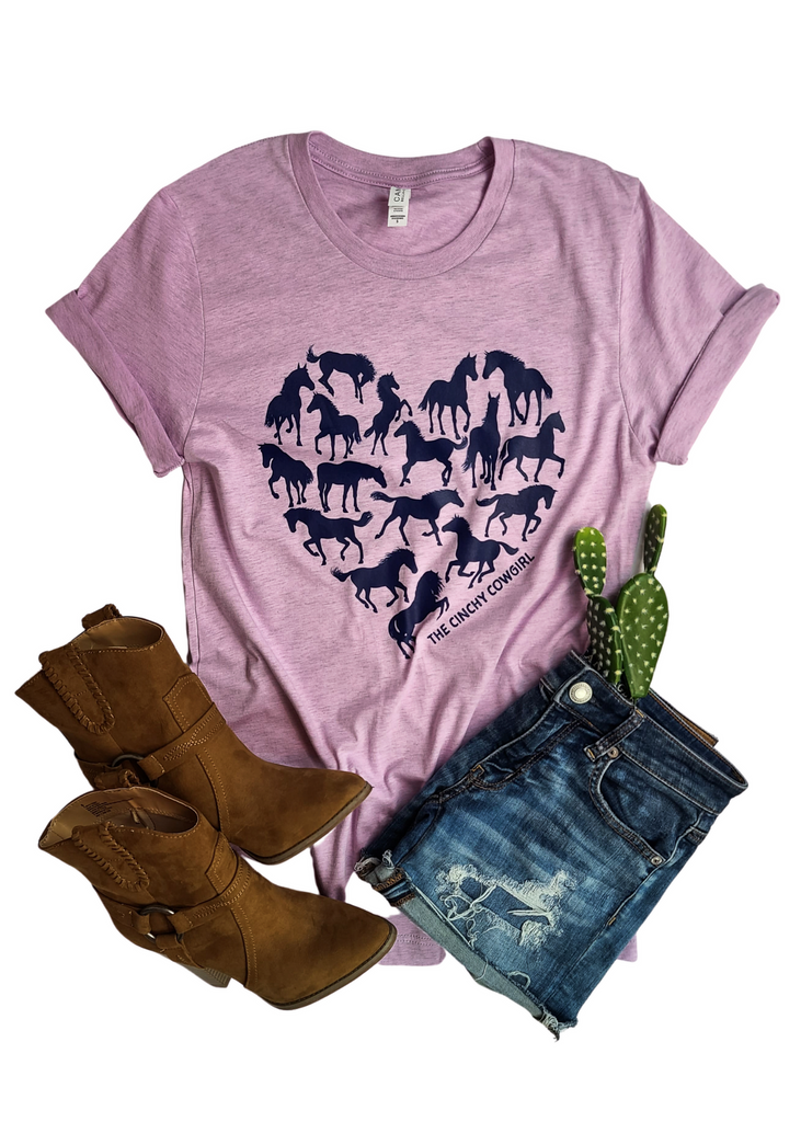 Lilac Horse Heart Short Sleeve Tee tcc graphic tee The Cinchy Cowgirl   
