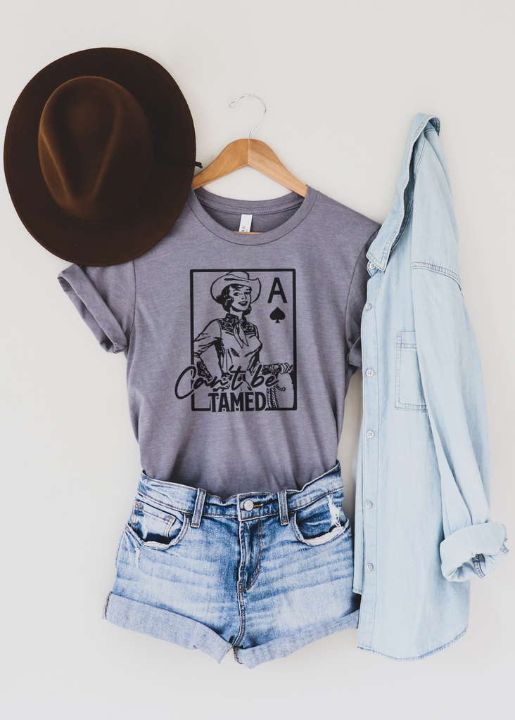 Can't Be Tamed Short Sleeve Tee [4 colors] tcc graphic tee - $19.99 The Cinchy Cowgirl Small Storm 