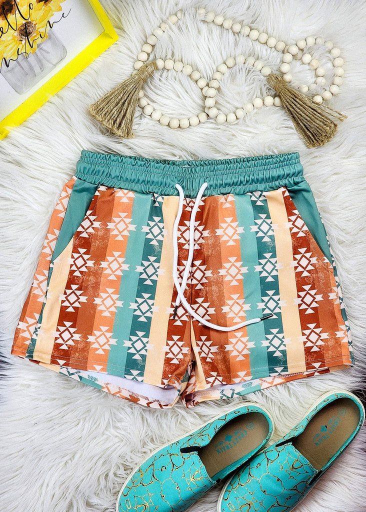 Warm Tones Aztec Drawstring Shorts drawstring shorts The Cinchy Cowgirl (YC)   