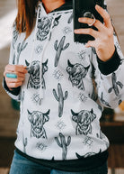 White Highland Cow Hoodie Women's Pullover Hoodie With Drawstring The Cinchy Cowgirl (YC) S