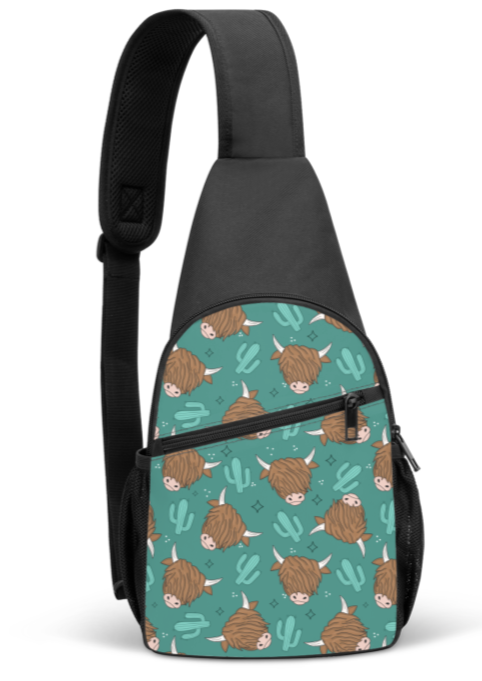 Highland Cow & Cactus Sling Bag sling bag The Cinchy Cowgirl   