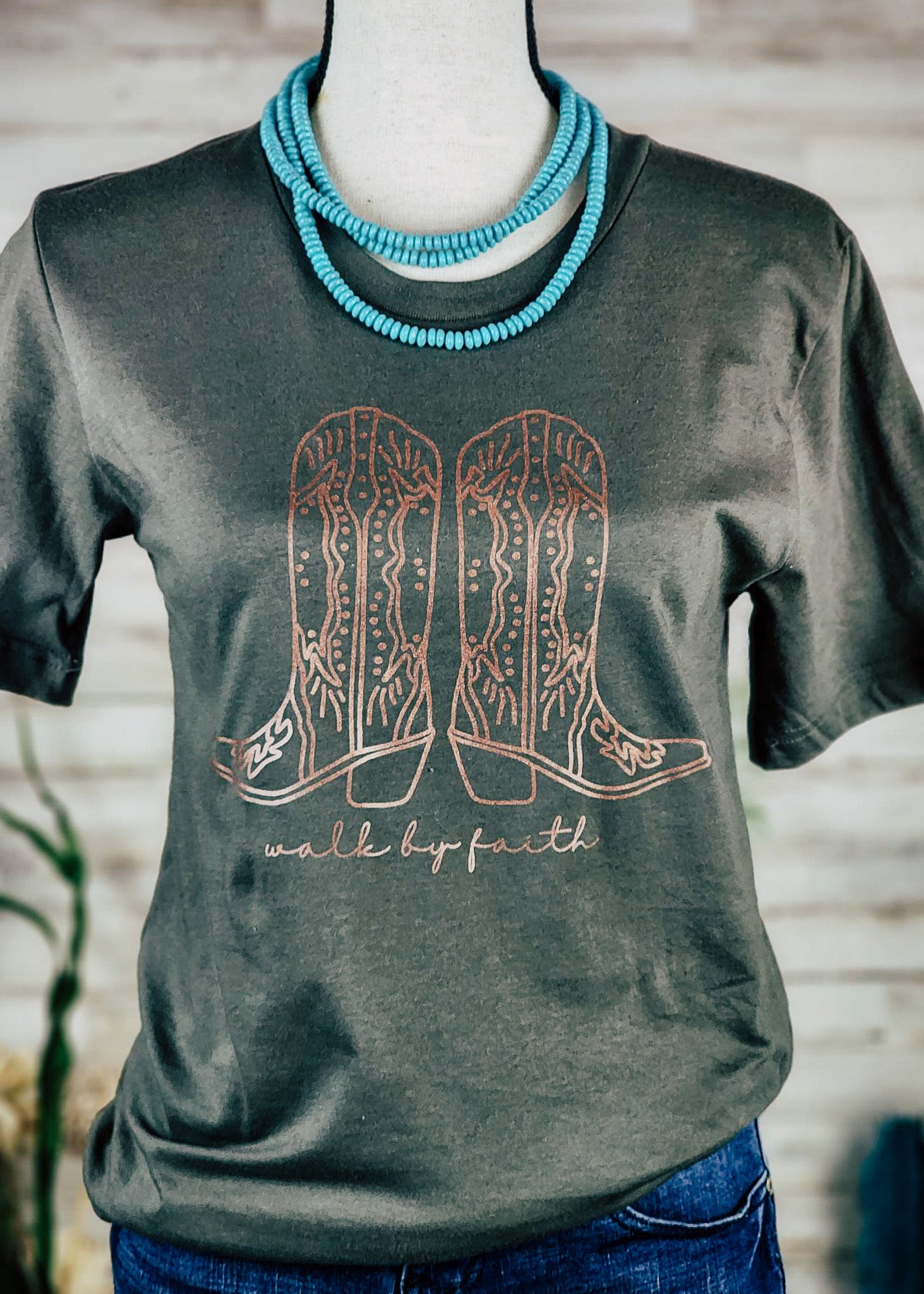 Army Green Walk By Faith Short Sleeve Graphic Tee tcc graphic tee The Cinchy Cowgirl   