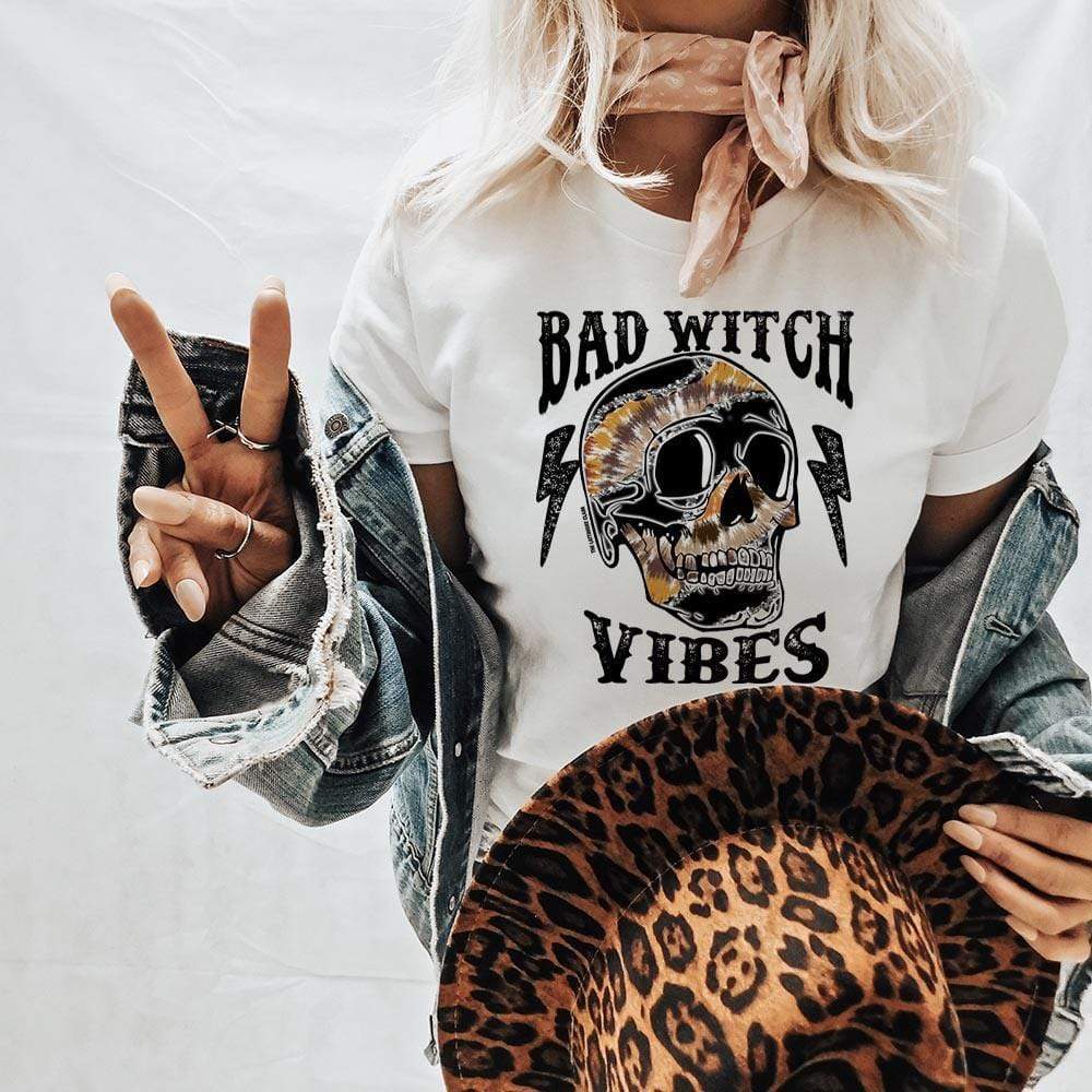 White Bad Witch Vibes Graphic Tee graphic tee - dropship thelattimoreclaim   