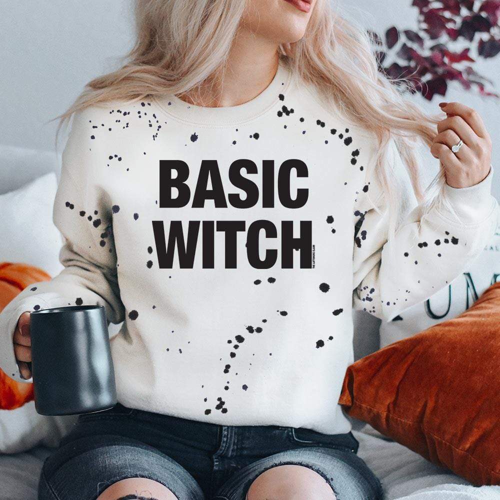 Basic Witch White Splattered Sweatshirt graphic tee - dropship thelattimoreclaim   