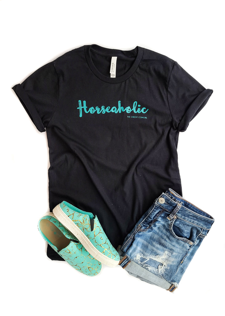 Black Horseaholic Short Sleeve Graphic Tee tcc graphic tee The Cinchy Cowgirl   