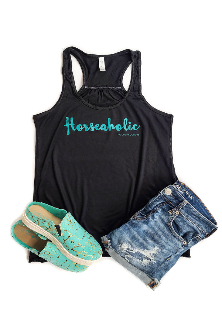 Black Horseaholic Tank Top tcc graphic tee The Cinchy Cowgirl   