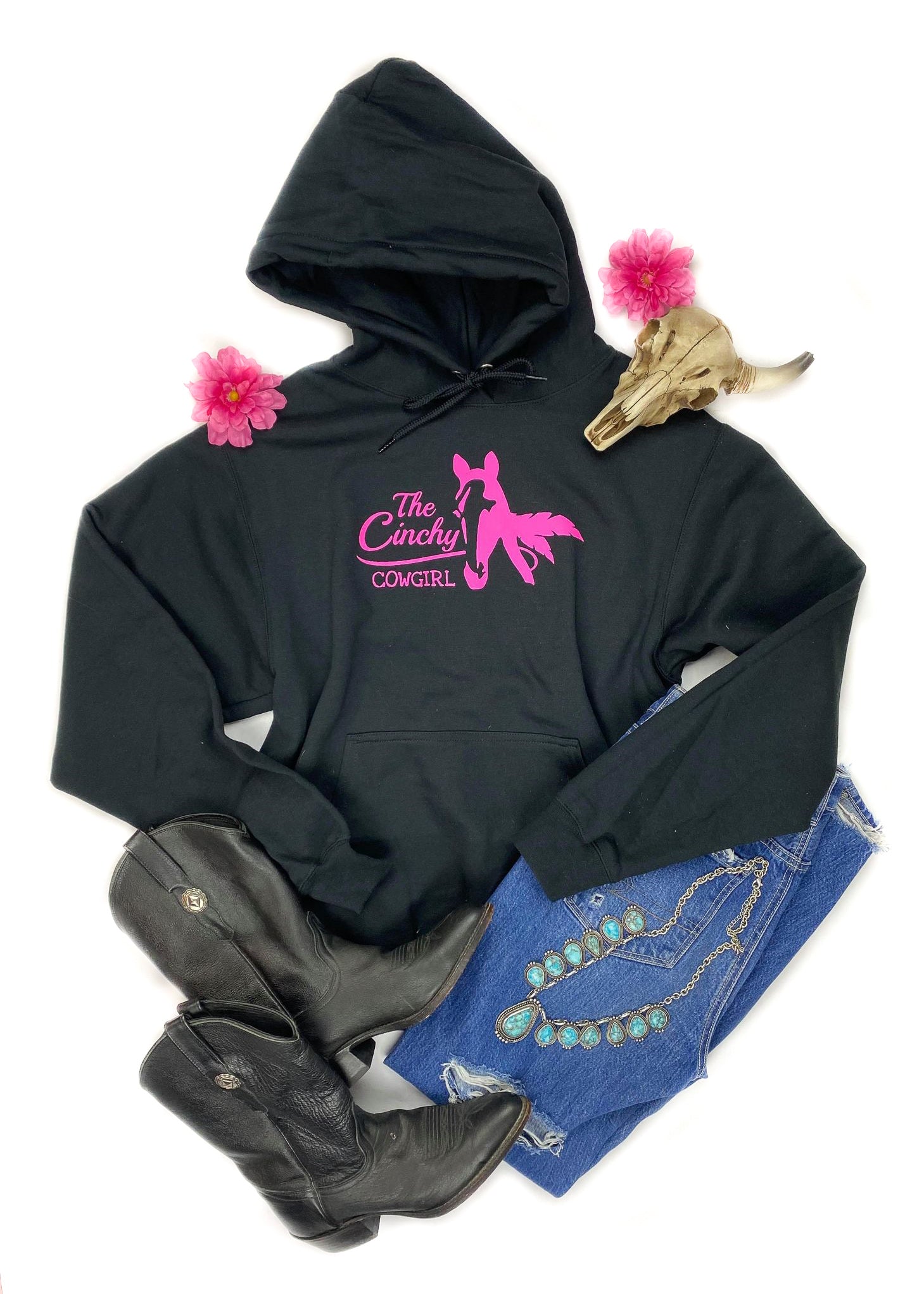 Black Logo Unisex Hoodie [FREE Logo Sticker!] tcc logo tee The Cinchy Cowgirl   