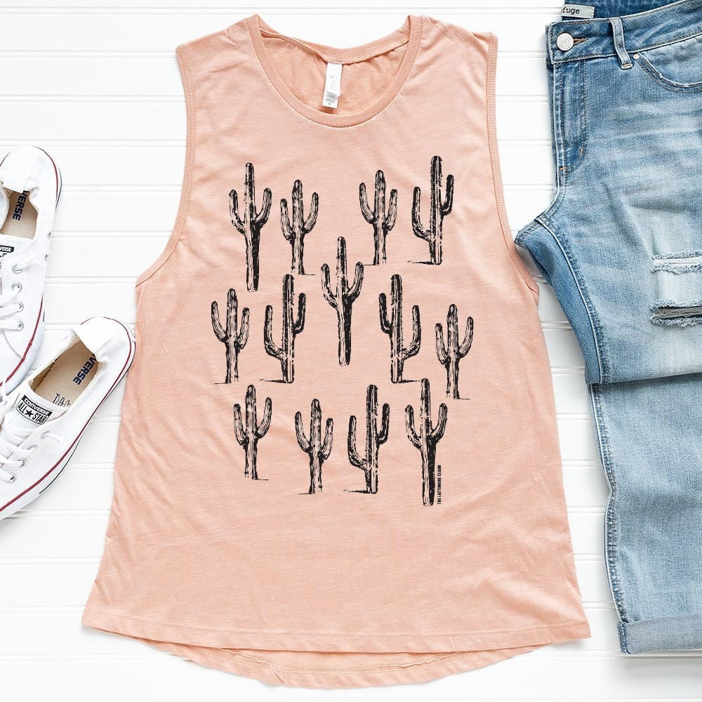 Heather Pink Cactus Tank graphic tee - dropship thelattimoreclaim   