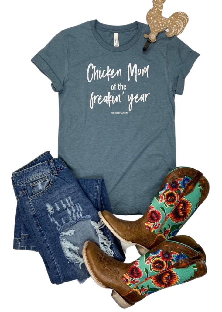 Heather Slate Chicken Mom of the Year Short Sleeve Tee tcc graphic tee The Cinchy Cowgirl   