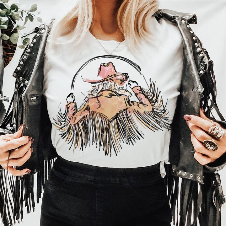 White Cowgirl Fringe Tee graphic tee - dropship thelattimoreclaim   