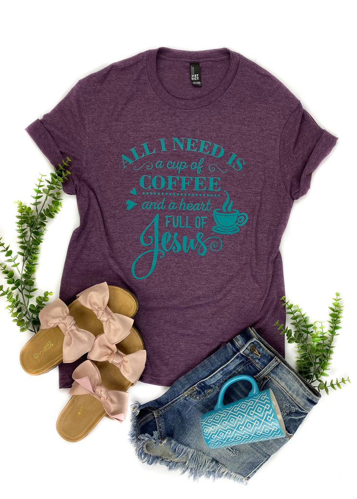 Eggplant Coffee & Jesus Graphic Tee tcc graphic tee The Cinchy Cowgirl   