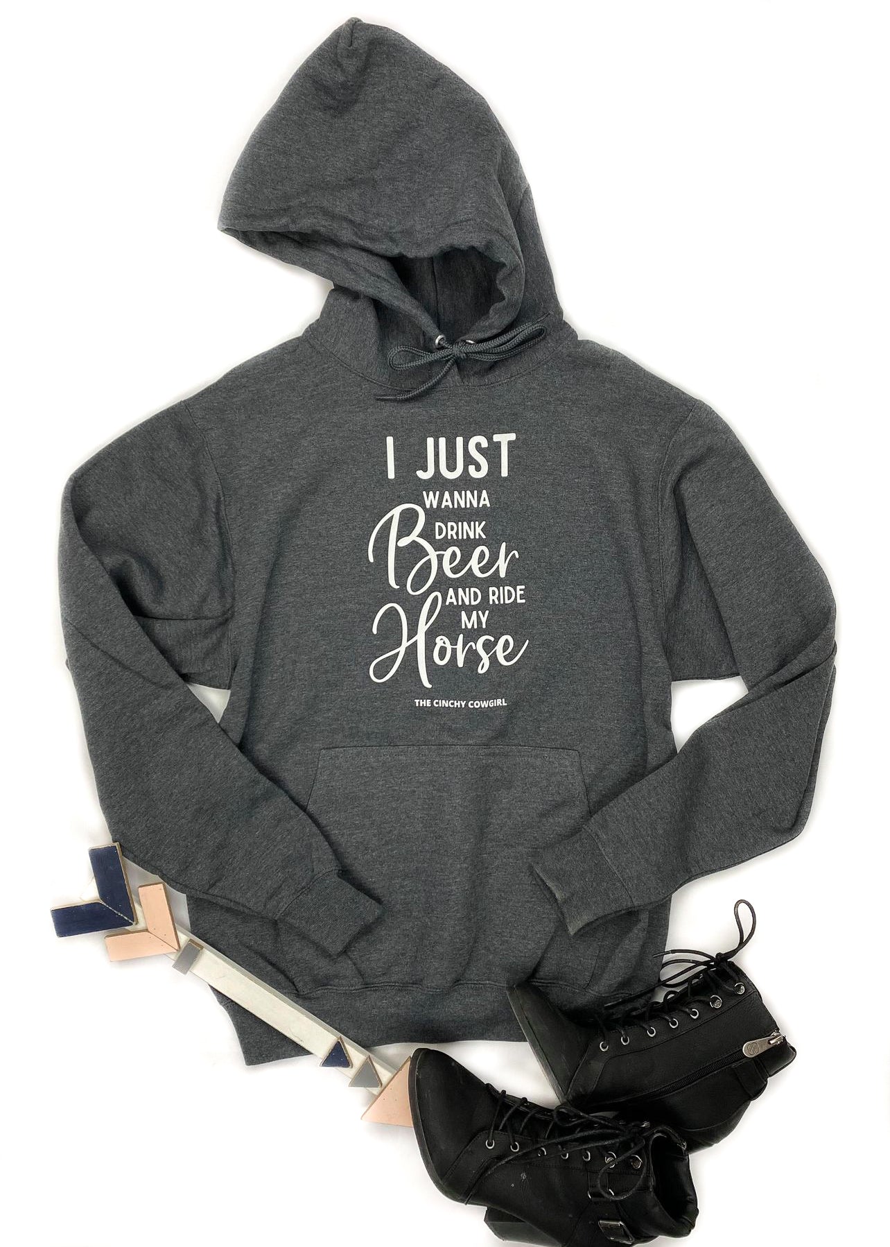 Grey Drink Beer & Ride My Horse Hoodie graphic hoodie The Cinchy Cowgirl   