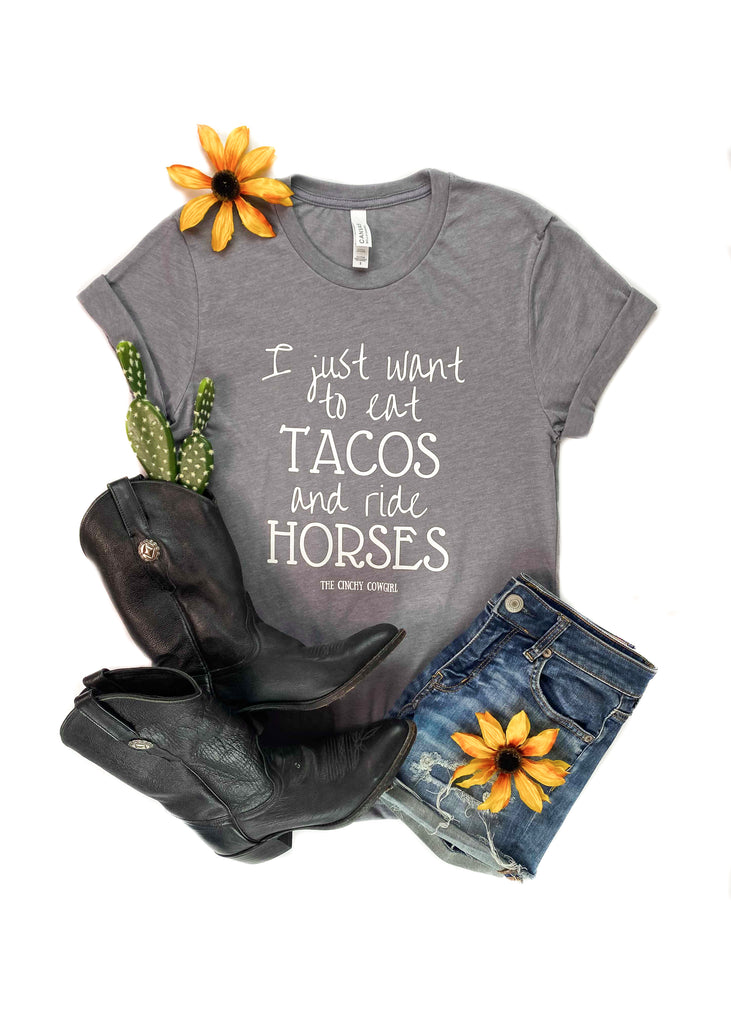 Storm Grey Eat Tacos & Ride Horses Short Sleeve Graphic Tee tcc graphic tee The Cinchy Cowgirl   