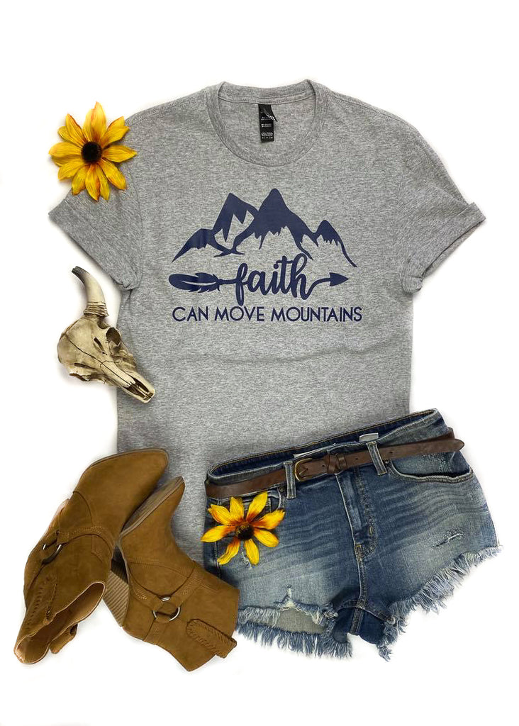 Heather Grey Faith Can Move Mountains Short Sleeve Tee tcc graphic tee The Cinchy Cowgirl   