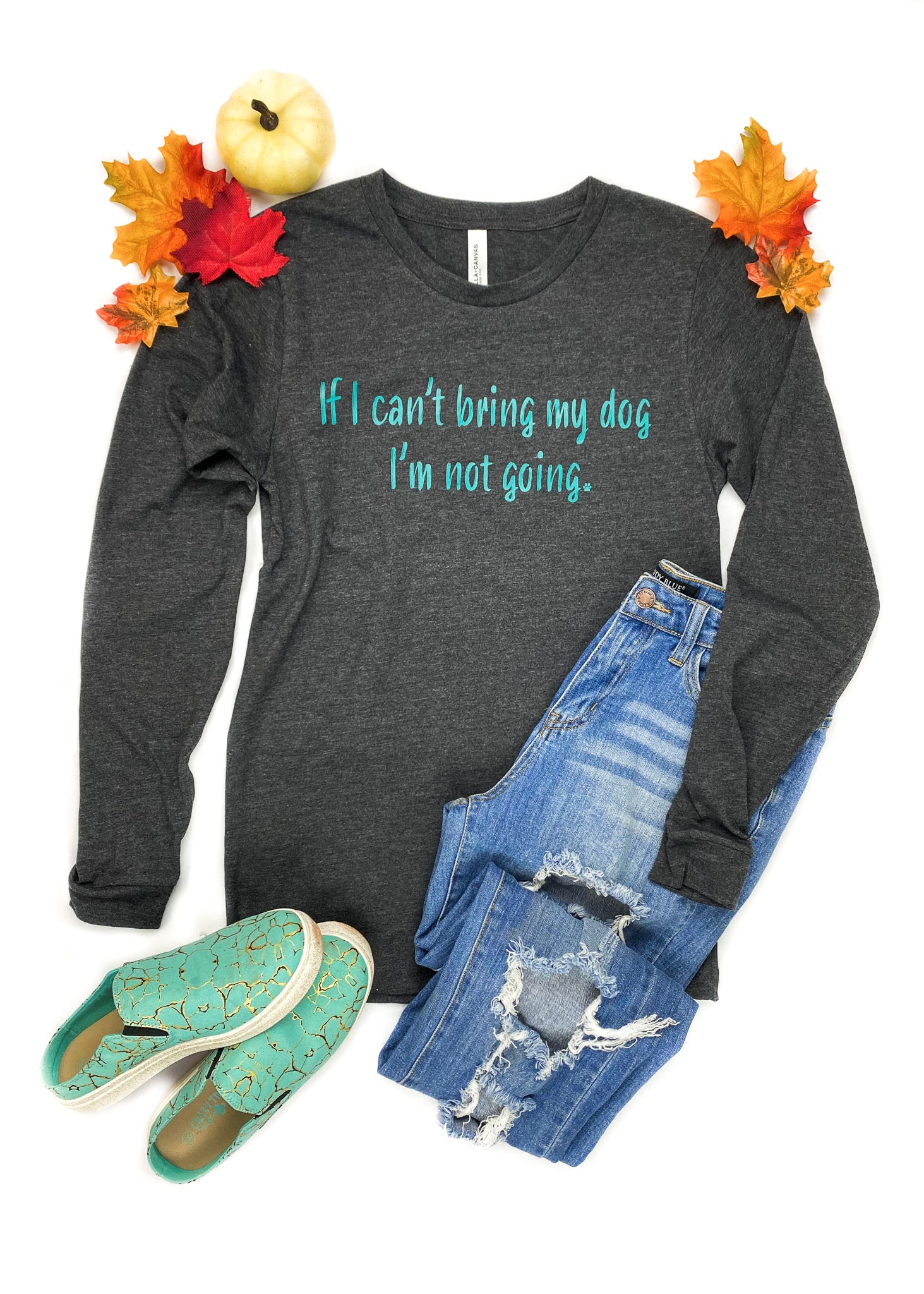 Dark Heather Grey Bring My Dog Long Sleeve Graphic Tee graphic tee long sleeve The Cinchy Cowgirl   