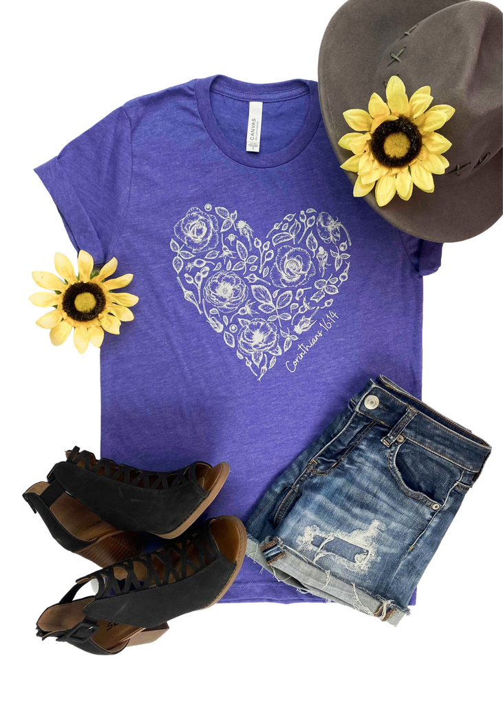 Corinthians 16:14 Rose Heart Lapis Short Sleeve Graphic Tee tcc graphic tee The Cinchy Cowgirl   