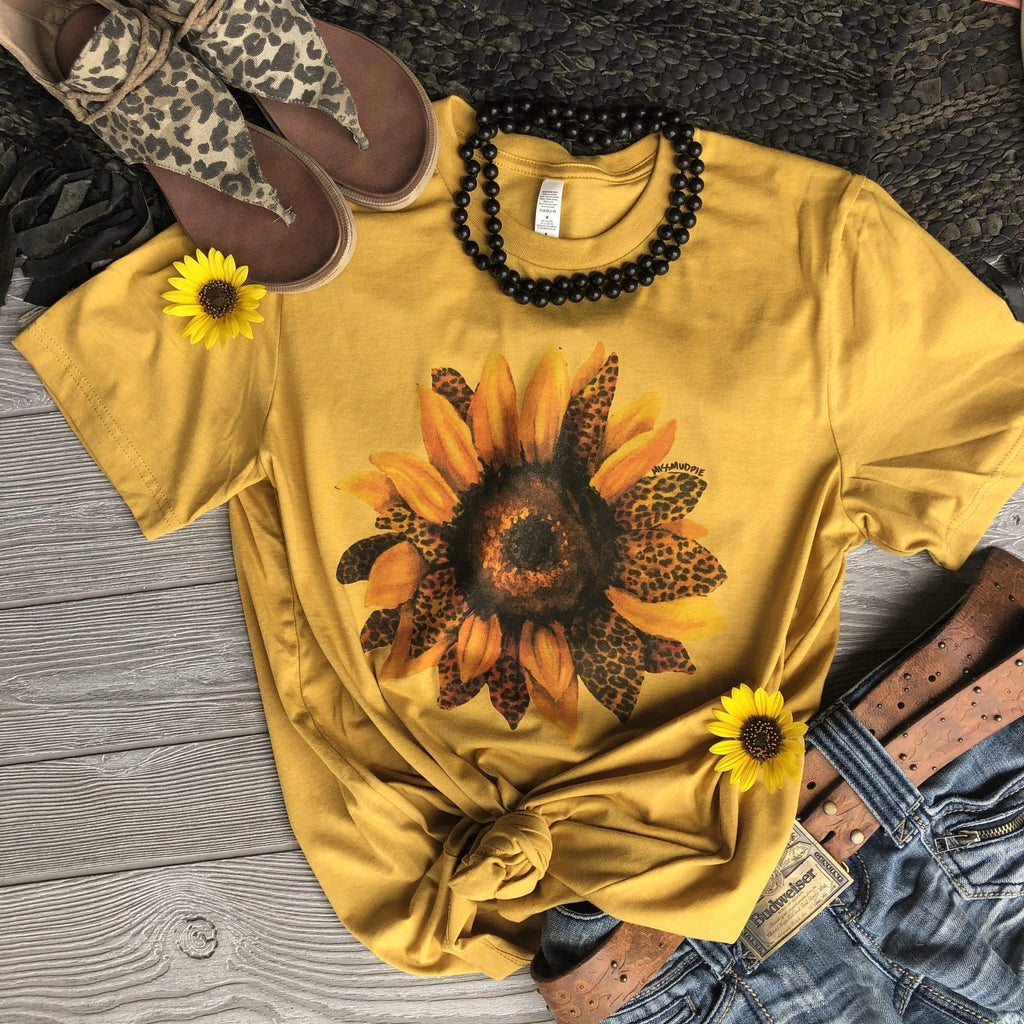 Mustard Leopard Sunflower Tee graphic tee - dropship thelattimoreclaim   