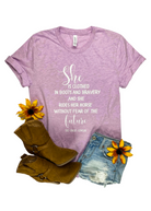 Lilac She is Clothed Short Sleeve Graphic Tee tcc graphic tee The Cinchy Cowgirl   