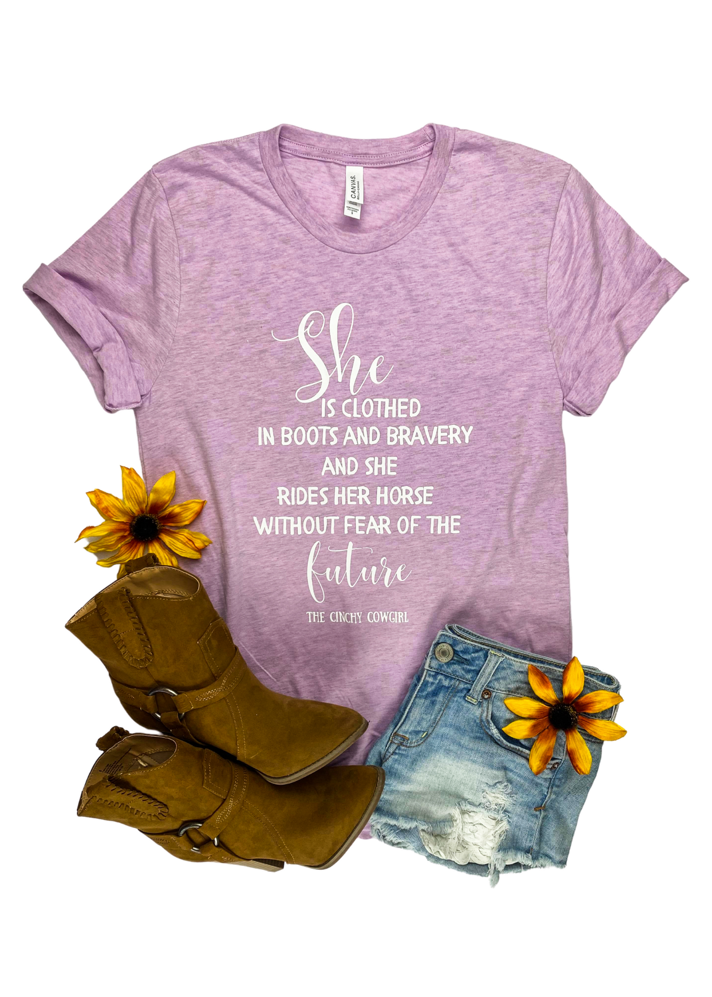 Lilac She is Clothed Short Sleeve Graphic Tee tcc graphic tee The Cinchy Cowgirl   