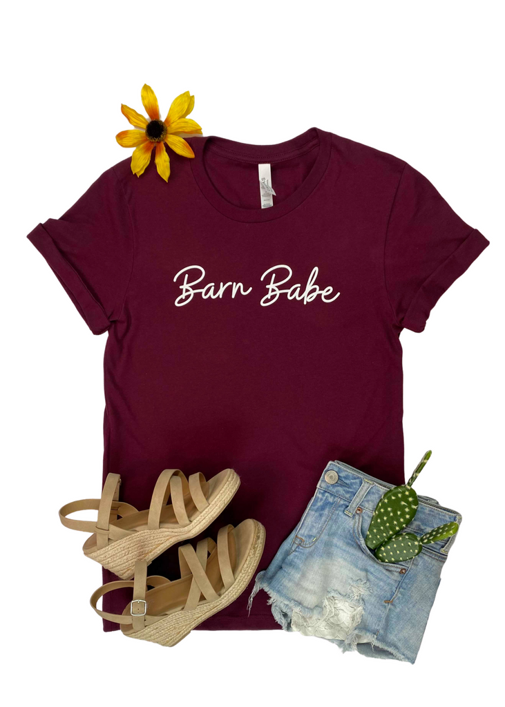 Maroon Barn Babe Graphic Short Sleeve Tee tcc graphic tee The Cinchy Cowgirl   