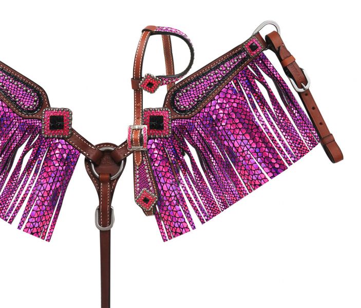 MINI Size Purple Snake Fringe Headstall Set headstall set Shiloh   