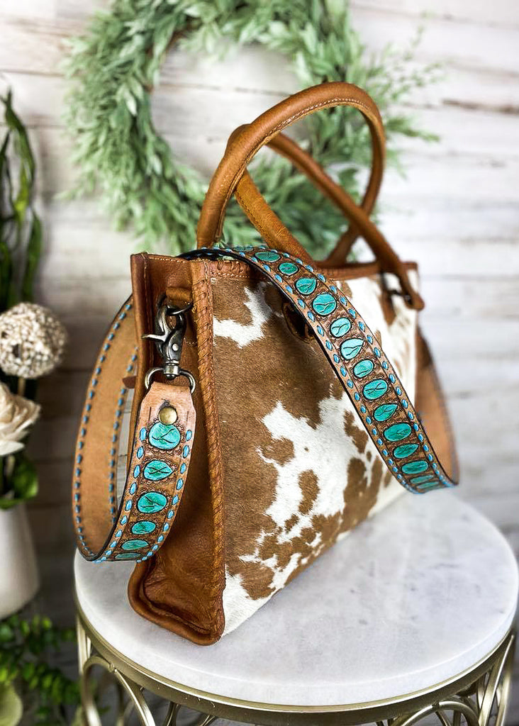Painted Turquoise Stone Buckstitch Purse Strap