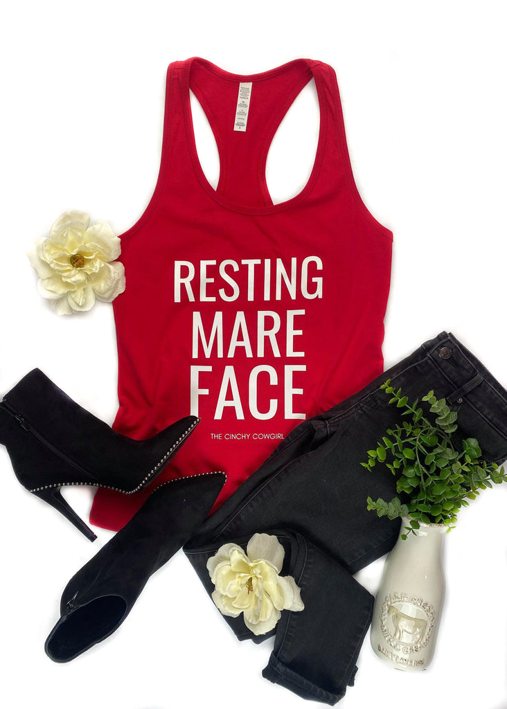 Red Resting Mare Face Tank Top tcc graphic tee The Cinchy Cowgirl   