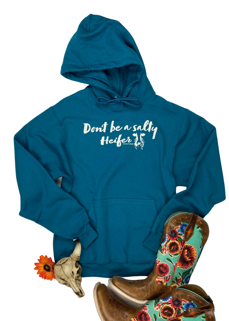 Teal Salty Heifer Hoodie graphic hoodie The Cinchy Cowgirl   