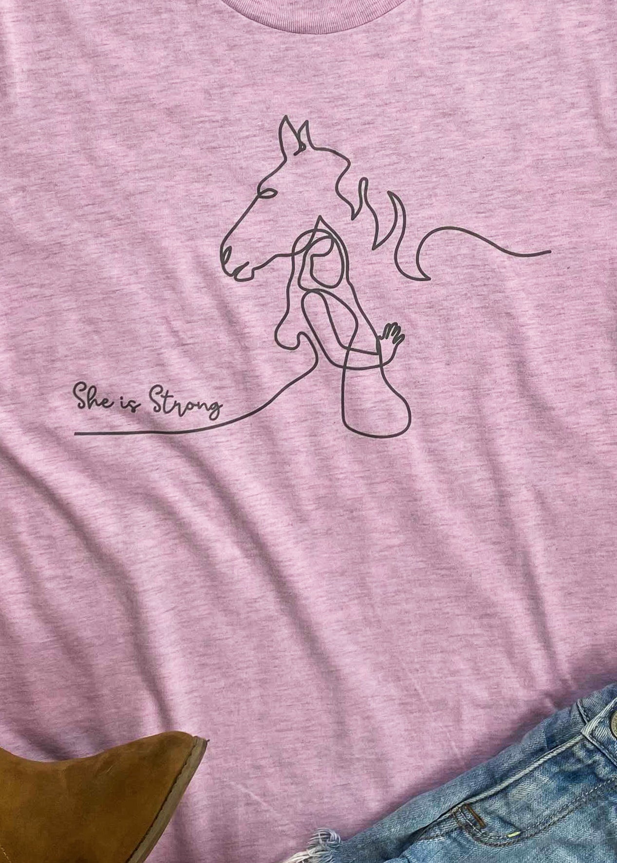 She is Strong Horse Lilac Short Sleeve Graphic Tee tcc graphic tee The Cinchy Cowgirl   