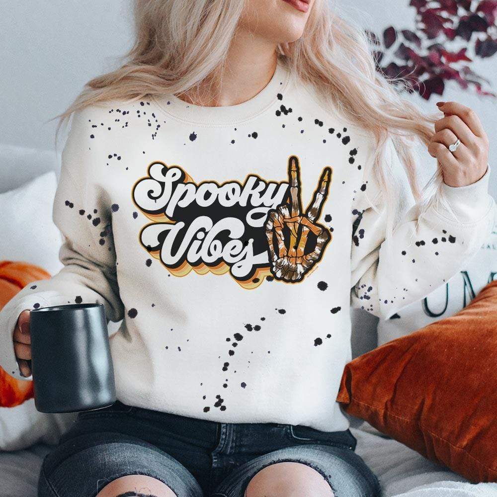 Spooky Vibes White Splattered Sweatshirt graphic tee - dropship thelattimoreclaim   