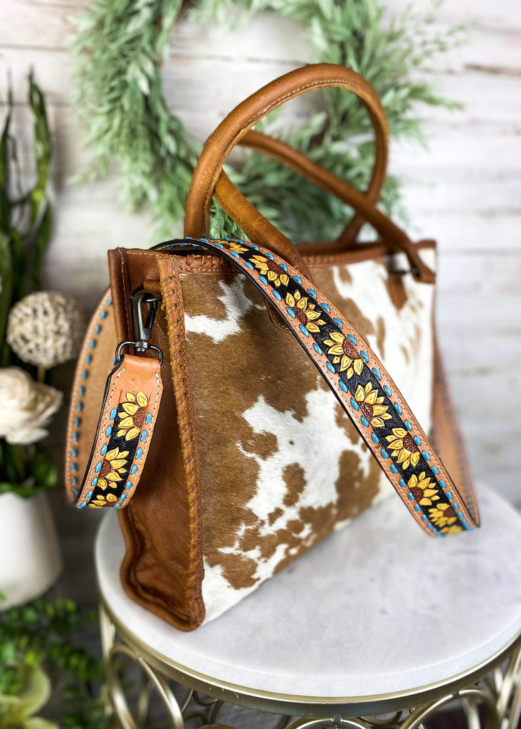 Sunflower Leather Buckstitch Purse Strap