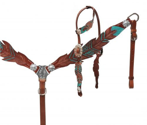 OUT OF STOCK Teal Feather Cutout Headstall Set headstall set Shiloh   