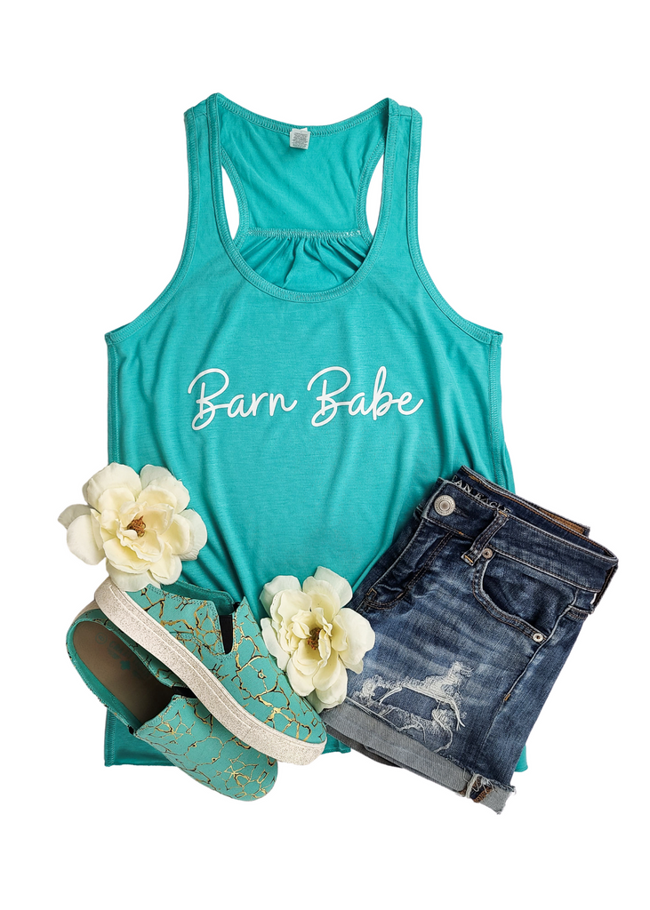 Teal Barn Babe Graphic Tank Top tcc graphic tee The Cinchy Cowgirl   