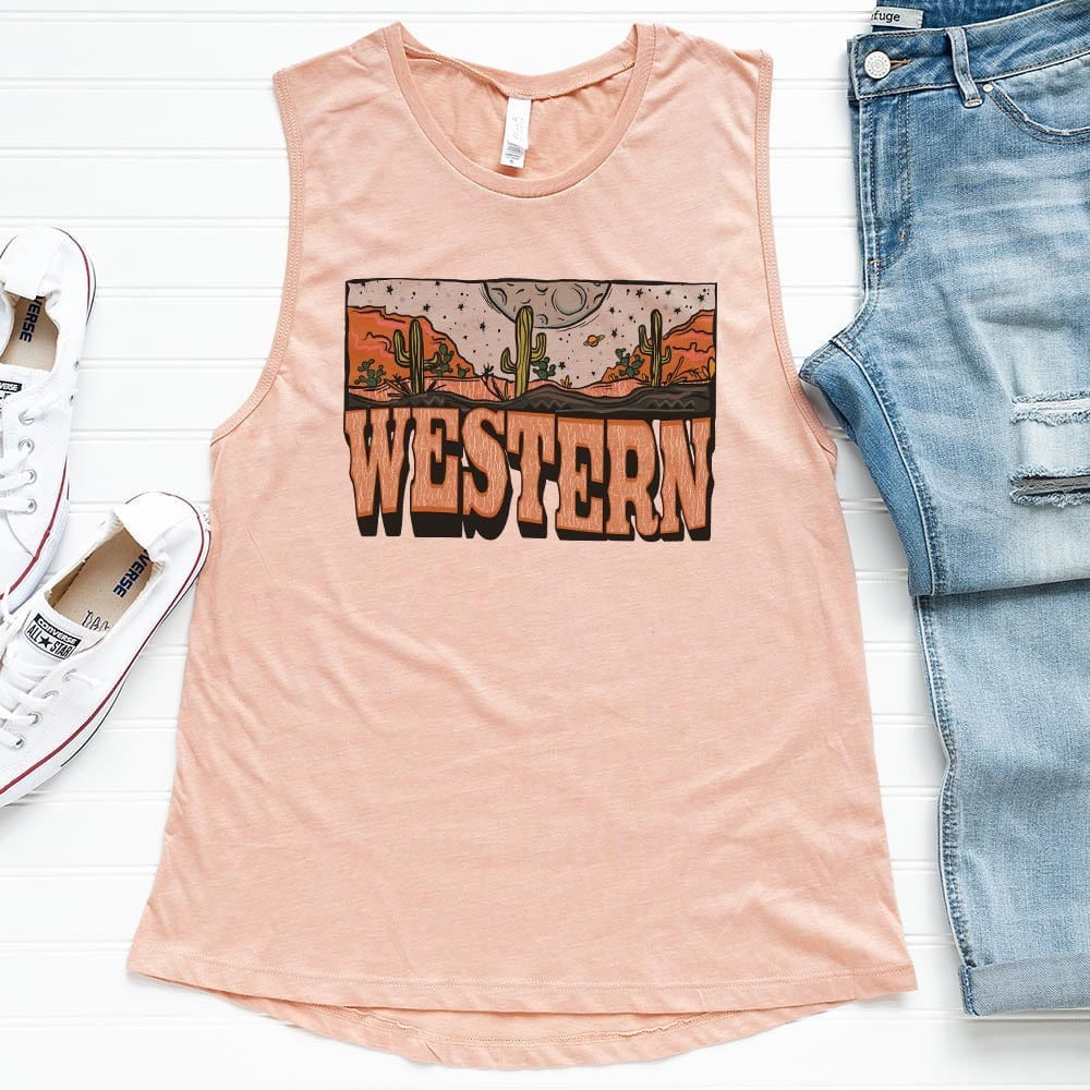 Heather Pink Western Tank graphic tee - dropship thelattimoreclaim   