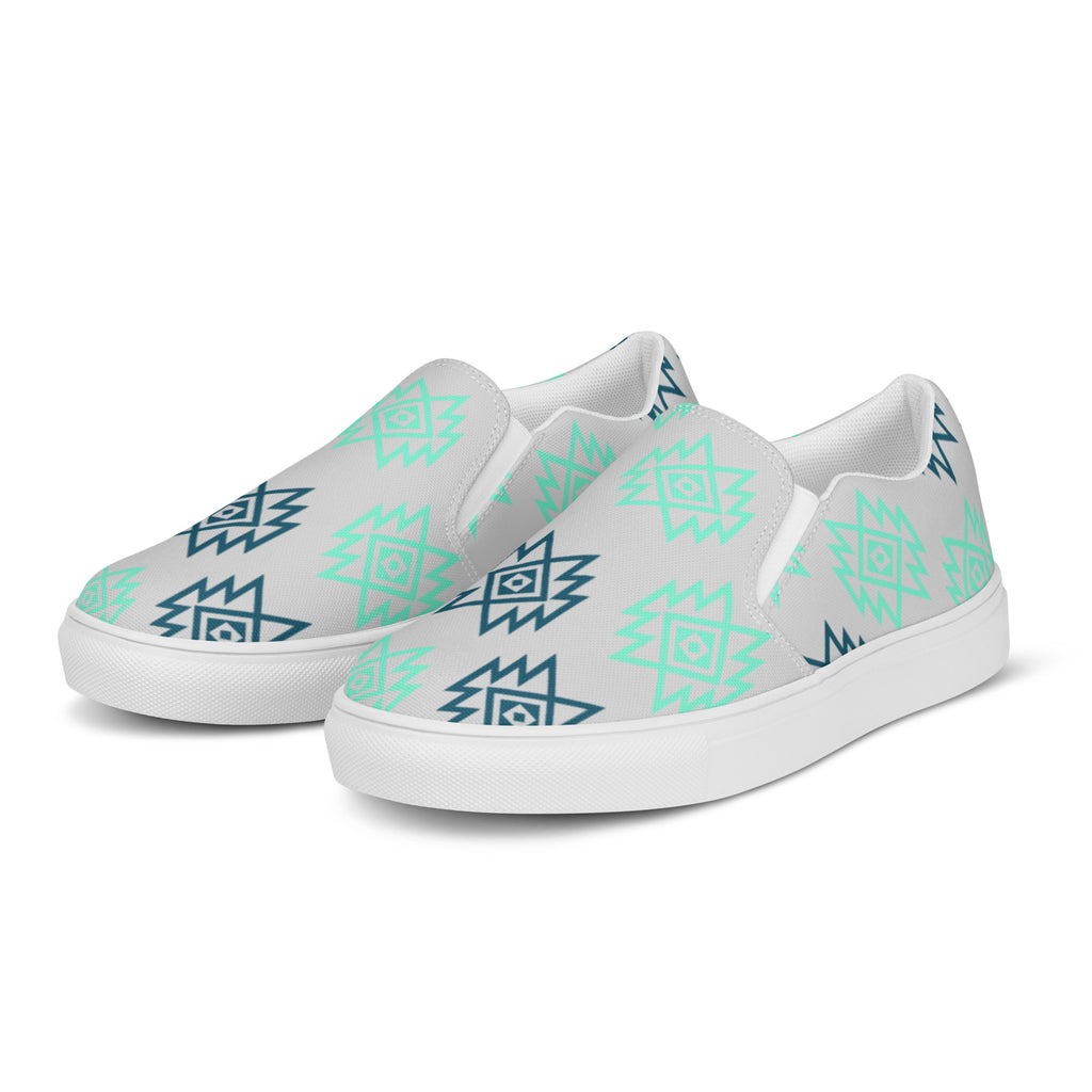 Mint & Navy Aztec Slip On Sneaker Shoes POD Slip On The Cinchy Cowgirl   