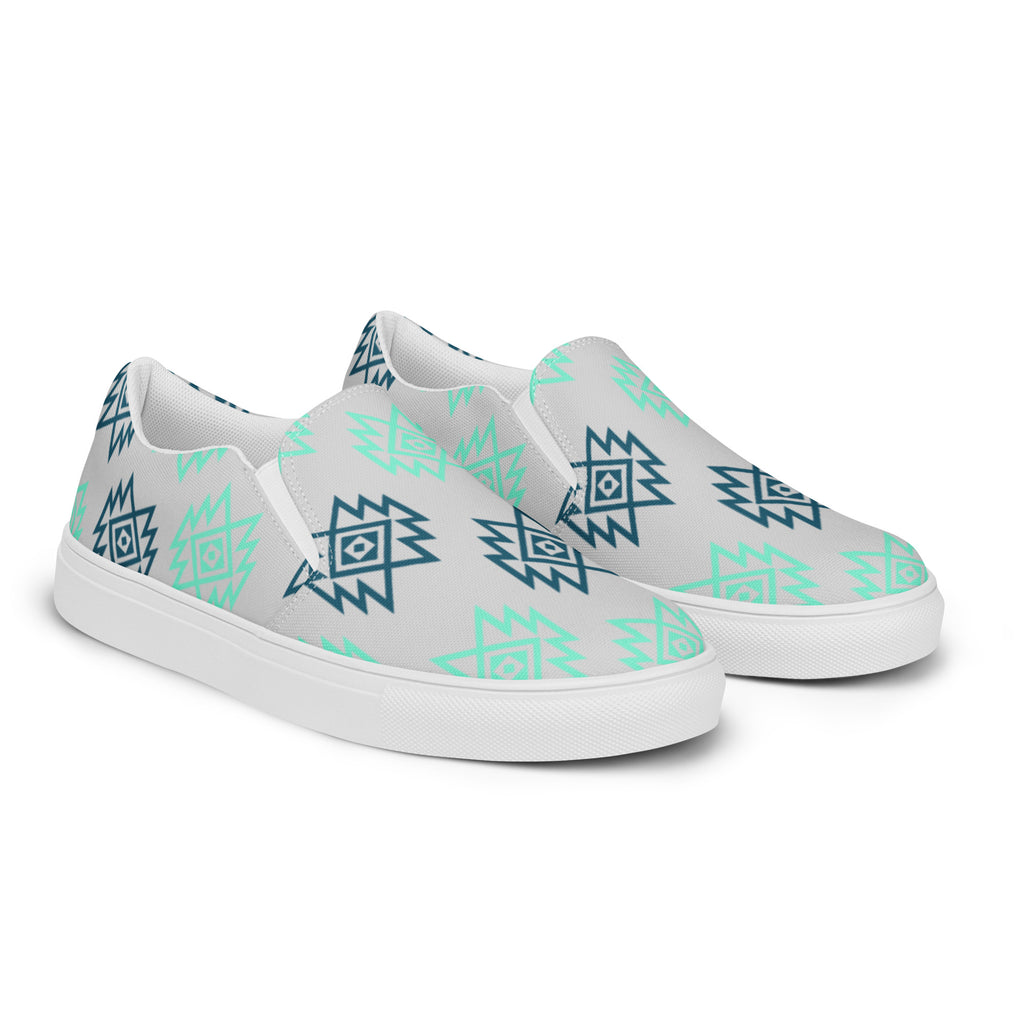 Mint & Navy Aztec Slip On Sneaker Shoes POD Slip On The Cinchy Cowgirl   