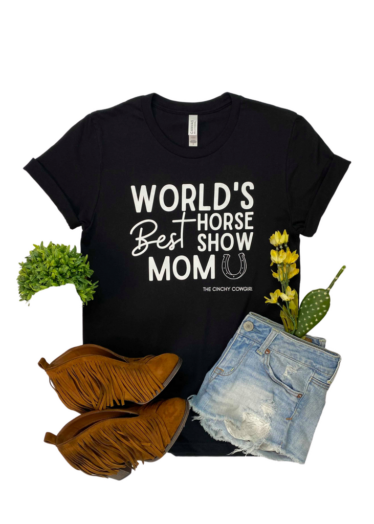 CLOSEOUT- Black World's Best Horse Show Mom Short Sleeve Tee tcc graphic tee The Cinchy Cowgirl   